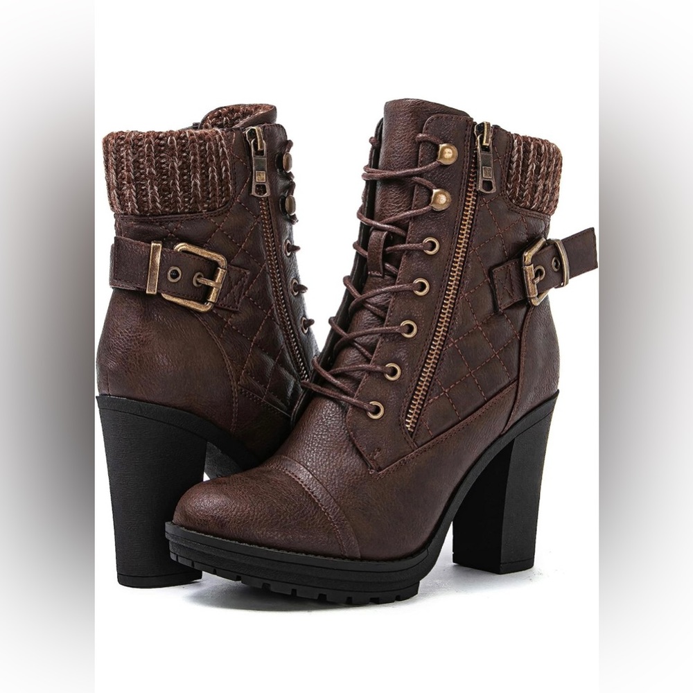 NWT!! Global Win Brown Boots Size 7.5 with a 4 inch heel, weatherproof!